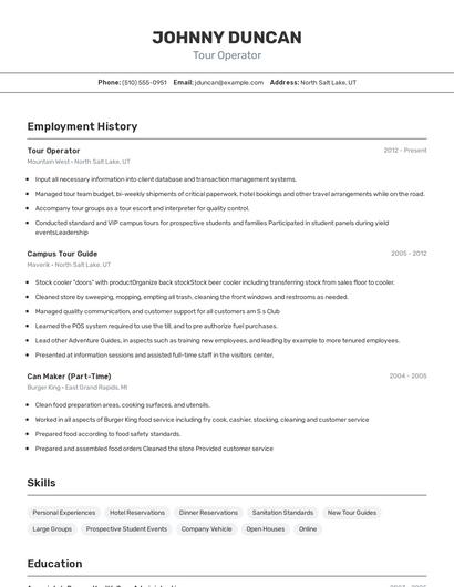 Tour Operator Resume