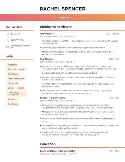 Tour Operator Resume