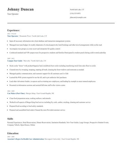 Tour Operator Resume