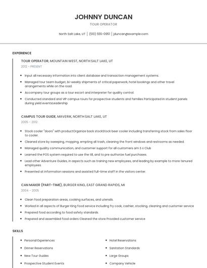 Tour Operator Resume