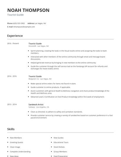 Tourist Guide Resume