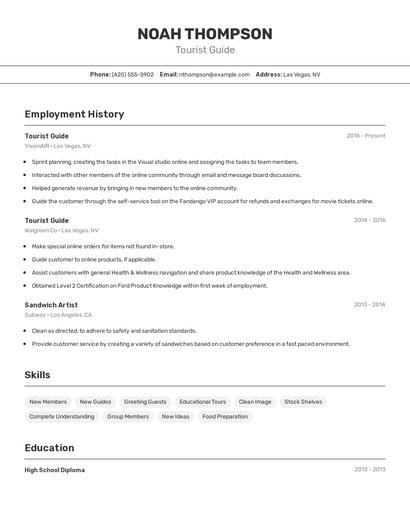 Tourist Guide Resume