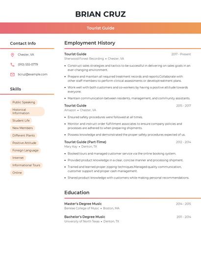 Tourist Guide Resume