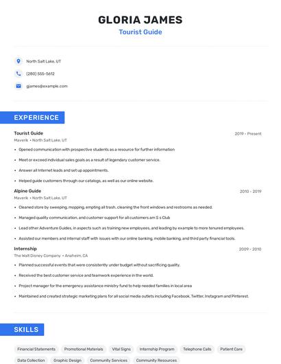 Tourist Guide Resume