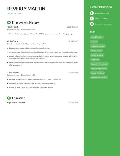 Tourist Guide Resume