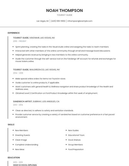Tourist Guide Resume
