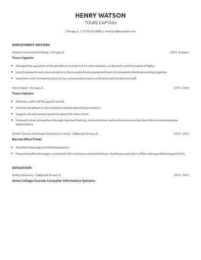 Tours Captain Resume