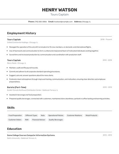 Tours Captain Resume