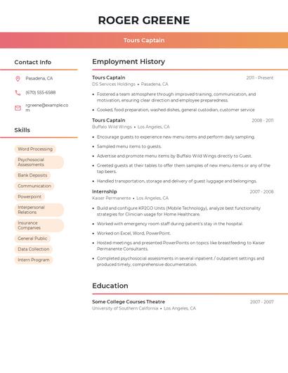 Tours Captain Resume