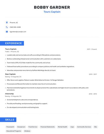 Tours Captain Resume