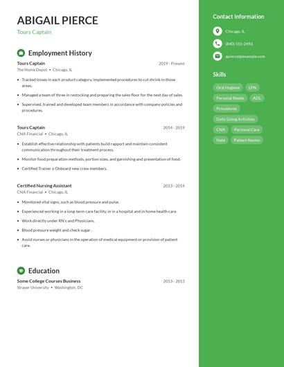 Tours Captain Resume