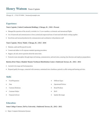 Tours Captain Resume