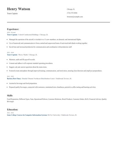 Tours Captain Resume