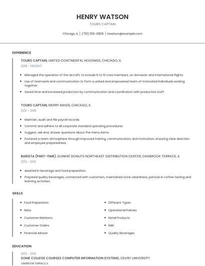Tours Captain Resume