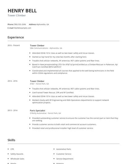 Tower Climber Resume