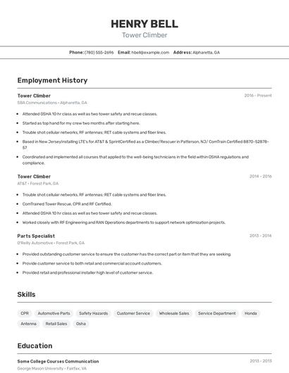 Tower Climber Resume