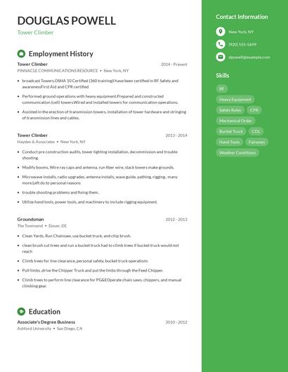 Tower Climber Resume