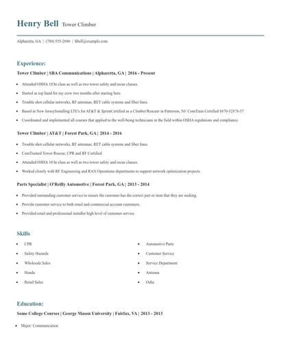 Tower Climber Resume