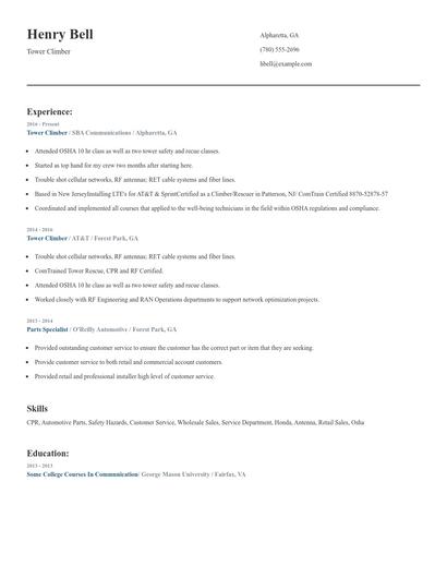 Tower Climber Resume