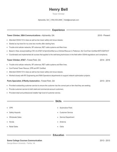 Tower Climber Resume
