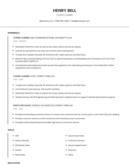 Tower Climber Resume
