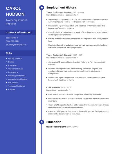 Tower Equipment Repairer Resume