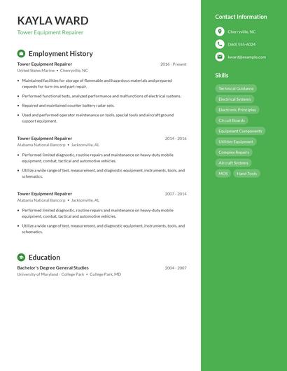 Tower Equipment Repairer Resume