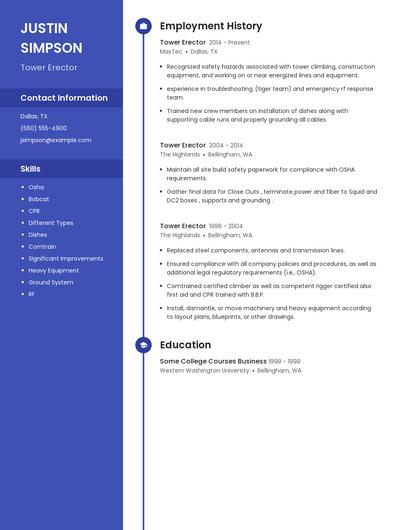 Tower Erector Resume