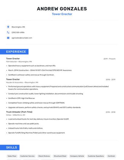 Tower Erector Resume