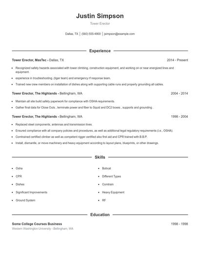 Tower Erector Resume