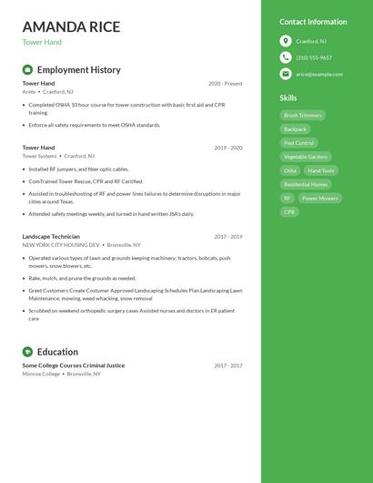 Tower Hand Resume