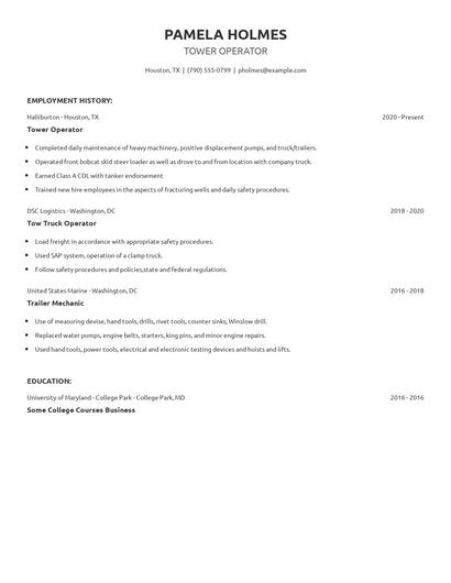 Tower Operator Resume
