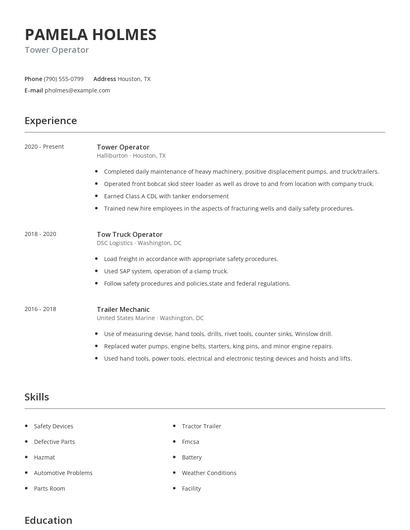 Tower Operator Resume