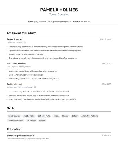 Tower Operator Resume