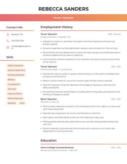 Tower Operator Resume