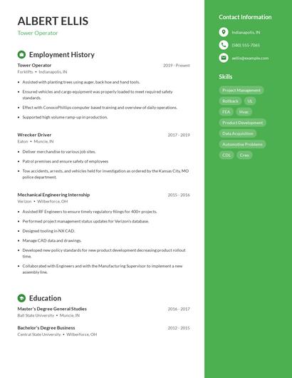 Tower Operator Resume