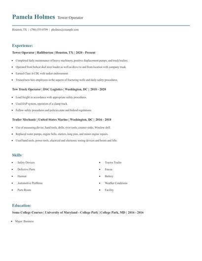 Tower Operator Resume