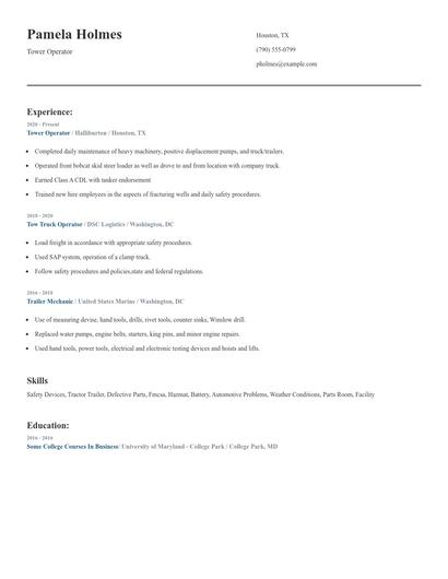 Tower Operator Resume