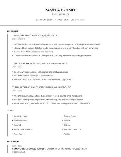 Tower Operator Resume