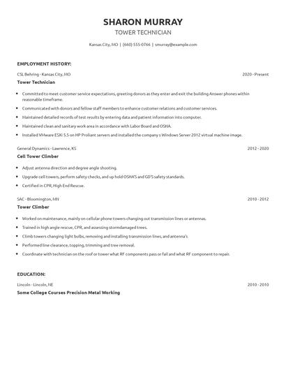 Tower Technician Resume