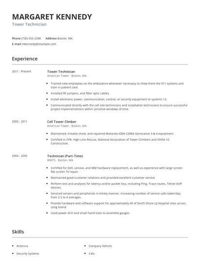 Tower Technician Resume