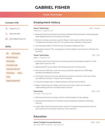 Tower Technician Resume