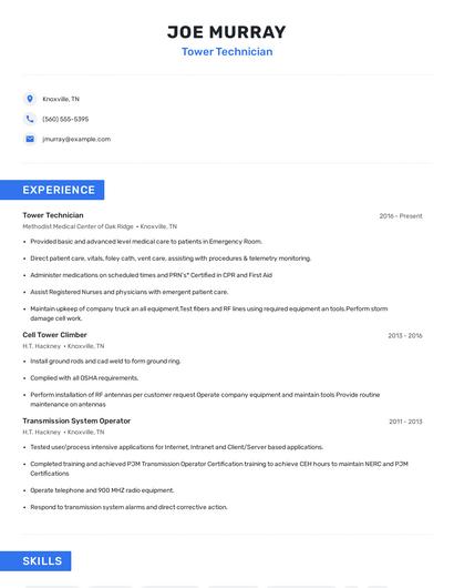 Tower Technician Resume