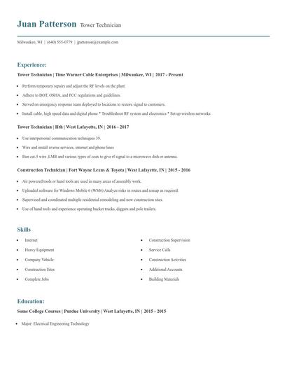 Tower Technician Resume