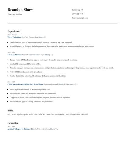 Tower Technician Resume