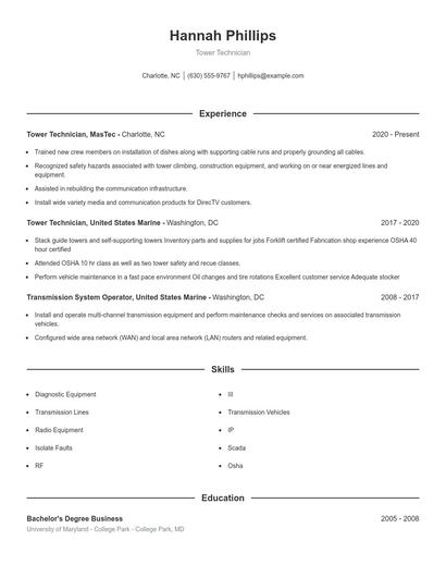 Tower Technician Resume