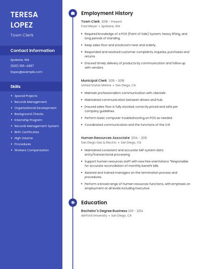 Town Clerk Resume