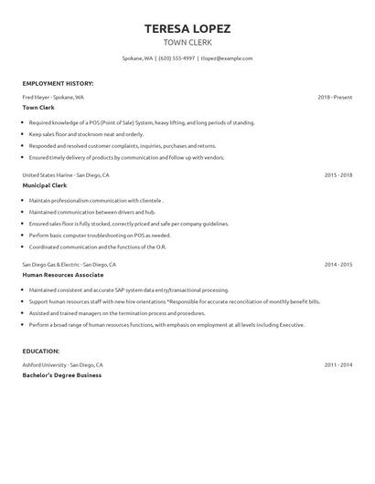 Town Clerk Resume
