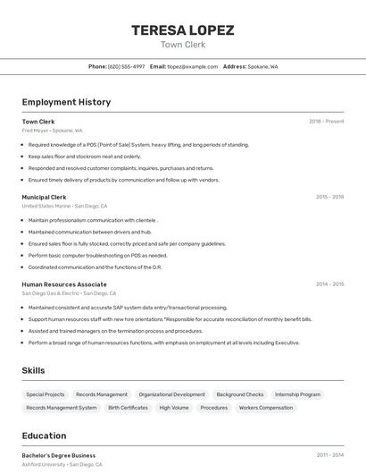 Town Clerk Resume