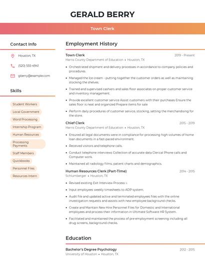 Town Clerk Resume